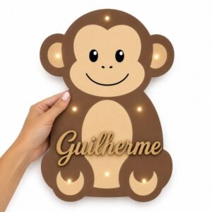 Painel Parede Macaco - Nome em 3D / Luz led