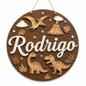 Placa Nome 3D - Dinossauros